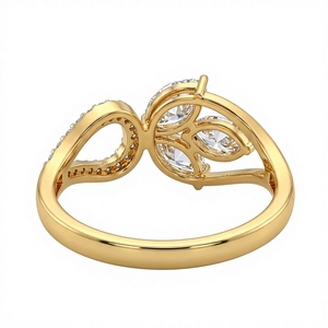 Bague en or massif 14 carats avec diamant de laboratoire, bague feuille de diamant taille marquise, bague de fiançailles en grappe, bijou de déclaration inspiré de la nature, cadeau de mariage - Product Image 4