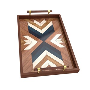 Bandeja de Servicio Moderna Cuadrada de Madera Art Deco Multifuncional con Diseño de Plantas, Artesanía en Madera - Product Image 4