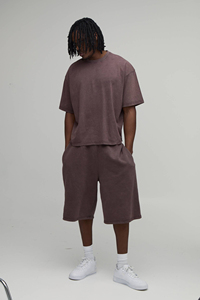 Men <b>T</b> <b>Shirt</b> and Short Set 2026 Summer Clothing Men's Wear Twin Set Wholesale Cheap Price Cotton Sun faded Acidwash Customized - Product Image 1