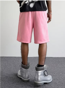 Shorts Bermuda en tricot de couleur unie rose pour hommes, taille mi-haute, élastique, confortable, style décontracté, shorts classiques streetwear pour hommes - Product Image 3