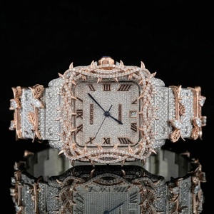 Reloj de Lujo de Alta Calidad con Diseño de Espinas, Esfera Romana Completamente Adornada, Estilo Hip Hop, Caja de Acero Inoxidable de Dos Tonos, Corona Metálica - Product Image 5