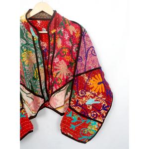 Beautiful 100% Cotton Designer Kantha <b>Jacket</b> MultiColor Ethnic Style Embroidery with open closure Handmade Vintage kantha <b>jacket</b> - Product Image 3