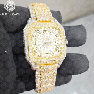 Charm_Jewels Luxury Yellow Gold Square <b>Watch</b> 38mm Analog Quartz <b>Diamond</b> Encrusted Unisex - Product Image 4