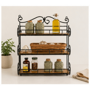 Estante Organizador de Hierbas y Especias de Hierro Forjado de 3 Niveles Estilo Vintage, Estante de Almacenamiento para Cocina, Frascos y Condimentos para una Organización del Hogar que Ahorra Espacio - Product Image 5