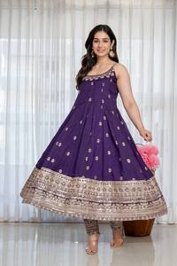 Traje Anarkali Azul Oscuro Bordado, Ropa India y Pakistaní, Conjunto Salwar Kameez con Dupatta para Fiesta o Boda - Product Image 3