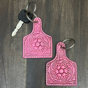 พวงกุญแจหนังวัวแท้ทำมือ ลวดลายสลักแบบตะวันตก ขายส่ง - Product Image 4