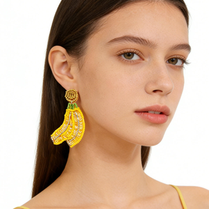 ต่างหูห้อยประดับลายปักผลไม้และดอกไม้สีเหลืองสไตล์โบฮีเมียน ต่างหูประดับลูกปัดรูปกล้วยและดอกเดซี่สำหรับผู้หญิง เครื่องประดับฤดูร้อน - Product Image 4