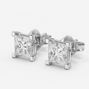 Pendientes de Diamantes con Corte Princesa, Plata 925, Engaste de Garra, Certificación IGI, Joyería Clásica Geométrica de Compromiso para Mujer - Product Image 1