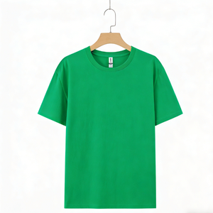 T-shirt en coton uni vert pour homme, manches courtes, col rond, coupe classique, couleur unie, jersey tricoté - Product Image 1