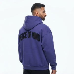 Men's Puff Print <b>Zip</b> <b>Up</b> Sweat Hoody Casual Fleece Oversize Long Sleeve Loose Fit Zipper Hoodies 100% Cotton Full Zipper Hood Men - Product Image 5