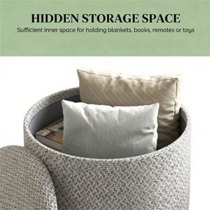 <b>Light</b> Gray Round Footstool with Storage <b>Space</b> Ottomans & Stools Product - Product Image 4