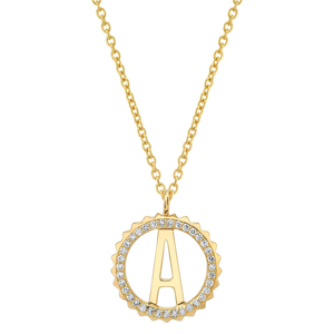 Collier pendentif lettre A plaqué or avec cristaux de strass taille brillant rond, chaîne maille gourmette classique, unisexe, pour usage quotidien - Product Image 1