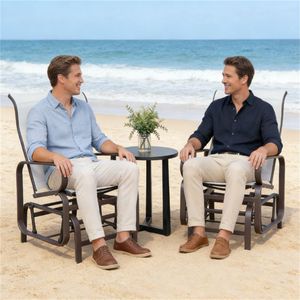 Ensemble de deux chaises longues coulissantes beiges pour balançoires de patio extérieur dans la cour - Product Image 2