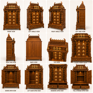 Sri Venkateswara Swami Teak Wood <b>Mandir</b> for USA Homes Large Wooden Pooja <b>Mandir</b> with Lotus Carved Doors Solid Wood Puja Ghar - Product Image 5
