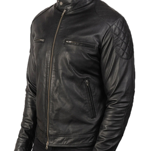 Chaqueta de Cuero PU para Hombre, Cuello Alto, Cierre de Cremallera, Largo Regular, Estilo Motociclista, Resistente al Viento, Color Sólido, Corte Ajustado, Ropa de Abrigo para Otoño - Product Image 4
