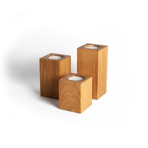 Portavelas de Madera para Velas de Té, Forma Cuadrada, Soporte para Velas de Madera Natural, Decoración del Hogar - Product Image 1