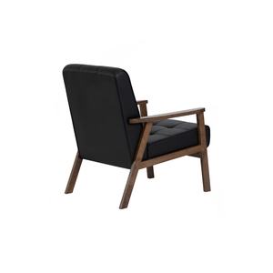 Fauteuil individuel moderne du milieu du siècle en PU et bois massif, chaise d'appoint en chêne malaisien pour la maison résidentielle - Product Image 4
