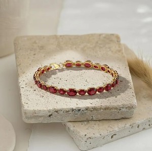 Oval Cut Lab Grown Ruby Stone <b>Charm</b> Bracelet 925 Sterling Silver Gold Plated Luxury Elegant Handmade Jewelry Gift Women - Product Image 4