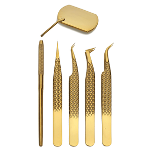 Professional 5PCS Eyelash Extension Tweezers Set Stainless Steel Diamond Grip Pointed Tip Mirror Finish Lash <b>Tools</b> - Product Image 1