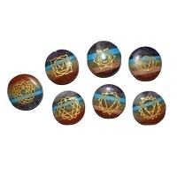 Ensemble de 7 disques en agate naturelle de haute qualité, gravés de symboles, pour la guérison, la méditation, thème Inde, mascotte et Feng Shui, vente en gros - Product Image 3