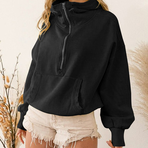 เสื้อสเวตเชิ้ตมีฮู้ดขนาดใหญ่สำหรับผู้หญิง สีพื้น ผ้าฝ้ายถัก แขนยาว ใส่สบายๆ ในฤดูใบไม้ร่วง มีกระเป๋า - Product Image 1