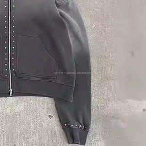 Dernier sweat-shirt à capuche en molleton personnalisé de haute qualité avec strass effet délavé pour hommes et femmes - Product Image 3