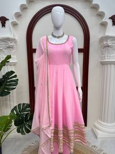 Conjunto de Traje Anarkali Rosa Bebé de Diseñador para Mujer, Vestido Étnico sin Mangas para Fiesta con Dupatta, Ropa Festiva para Boda - Product Image 2
