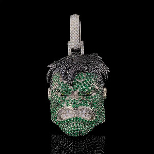 Colgante Personalizado de Cara de Hulk con Incrustaciones de Moissanita VVS en Plata de Ley 925, Estilo Bling Hip Hop, Fabricante OEM ODM - Product Image 1