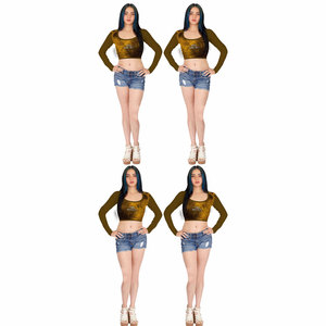 T-shirts courts en coton pour femmes, coupe slim, manches longues, style streetwear, mode décontractée d'été, vente en gros - Product Image 6