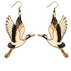 Boucles d'oreilles pendantes en forme de grue en bois, plaquées or, style bohème, bijoux de mode pour femmes - Product Image 1