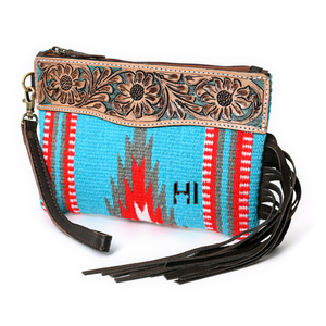 Bolso de Mano Estilo Vaquero Occidental de Lana con Correa para la Muñeca en Cuero Repujado - Product Image 3