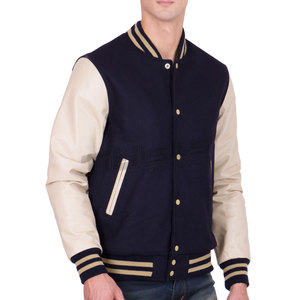 Blouson universitaire en cuir pour homme grande taille avec manches en cuir, col montant, pour usage extérieur, vente en gros - Product Image 6