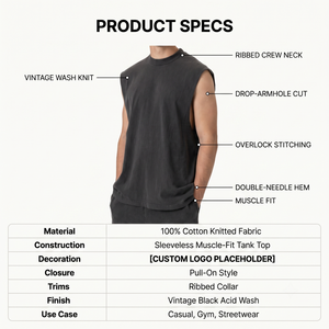 Camiseta sin mangas personalizada para hombre, estilo vintage, de algodón, corte muscular, para gimnasio, OEM, con aberturas en los brazos - Product Image 5