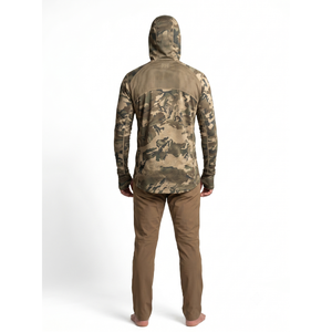 Sweat à capuche de chasse camouflage personnalisé pour homme, 140g, en polyester recyclé, avec cache-cou intégré, respirant, coupe ajustée pour la protection solaire, utilisation alpine - OEM - Product Image 2