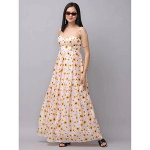 Vestido largo de verano con estampado de girasoles para mujer, cuello corazón, sin mangas, con tirantes finos - Product Image 2