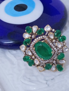 floral Shape Cocktail <b>Ring</b> With green oval doublet Stone Gold Plated Women's Wedding Jewelry Glam ethnic Style <b>adjustable</b> <b>ring</b> - Product Image 2