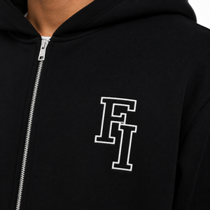 Sudaderas con capucha unisex personalizadas con logo impreso, estilo oversize y corte holgado, con cremallera, pedrería, 100% algodón, 500 g/m² de alto gramaje, chándal OEM - Product Image 5