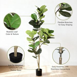 Albero di Ficus Lyrata Artificiale Real Touch da 180 cm per Interni, Casa, Ufficio, Soggiorno, Angolo Decorativo con Vaso in Plastica Nera - Product Image 4