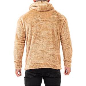 Sweat-shirt à capuche en sherpa marron pour homme, fermeture éclair, polaire épaisse, respirant, chaud, hiver, couleur unie, manches longues, veste tricotée - Product Image 5