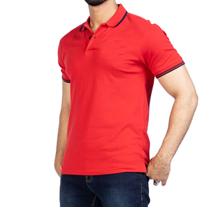 Polo de Manga Corta Rojo para Hombre, Corte Regular, Color Sólido, Ribete en Contraste, Estilo Casual, Cuello Camisero, Tejido de Algodón - Product Image 2
