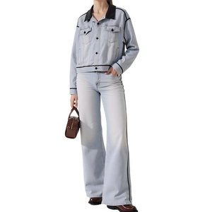 Ensemble deux pièces décontracté surdimensionné en jean pour femme, personnalisé, de qualité supérieure, vente en gros OEM ODM Streetwear - Product Image 1