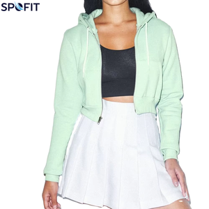 High Quality Women's Cropped Zip-Up <b>Hoodie</b> Long Sleeve DrawstringWinter Breathable Jacket with Pockets <b>Pink</b> - Product Image 1