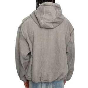 Custom Vintage 100% Cotton Knitted Oversized <b>Zip</b>-<b>up</b> <b>Jacket</b> Hoodies for Men Acid Wash Coloring Loose Embroidered Letter Spring - Product Image 3