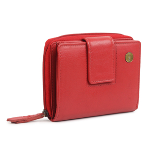 WRIZA Cartera de cuero genuino para mujer, color rojo coral, con protección RFID, 9 ranuras para tarjetas y bolsillo para monedas - Product Image 1