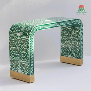 Mesa Consola Contemporánea con Patrón de Hojas Verdes y Detalles Dorados, Mueble Rectangular para Entrada Interior - Product Image 2