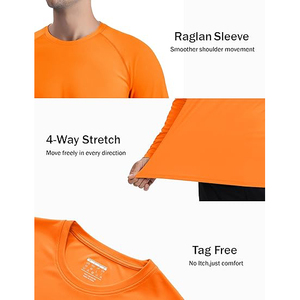 เสื้อแรชการ์ดแขนยาวผู้ชาย สีส้มสดใส ป้องกันรังสียูวี SPF 50+ สำหรับเล่นน้ำ แห้งเร็ว แบบรัดรูป - Product Image 3