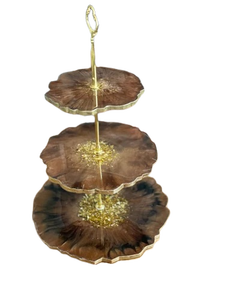 ฐานวางเค้กเรซิ่นอีพ็อกซี่ พร้อมลายกระดาษสีทอง สำหรับงานแต่งงาน โรงแรม และใช้ในบ้าน ฐานวางคัพเค้กเรซิ่น - Product Image 4