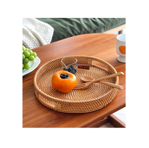 Bandeja decorativa de ratán rectangular con asa para servir frutas, pasteles y aperitivos, ideal para la mesa de cena y desayuno, a un precio razonable. - Product Image 2