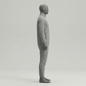 Ensemble de survêtement unisexe gris, col montant zippé, couleur unie, respirant, 100% coton, coupe classique, hiver, imprimé délavé à l'acide - Product Image 2