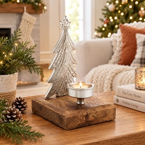 Support de bougie en métal pour sapin de Noël, avec base en bois, décoration rustique pour la maison, centre de table, décoration de festival, vente en gros - Product Image 2
